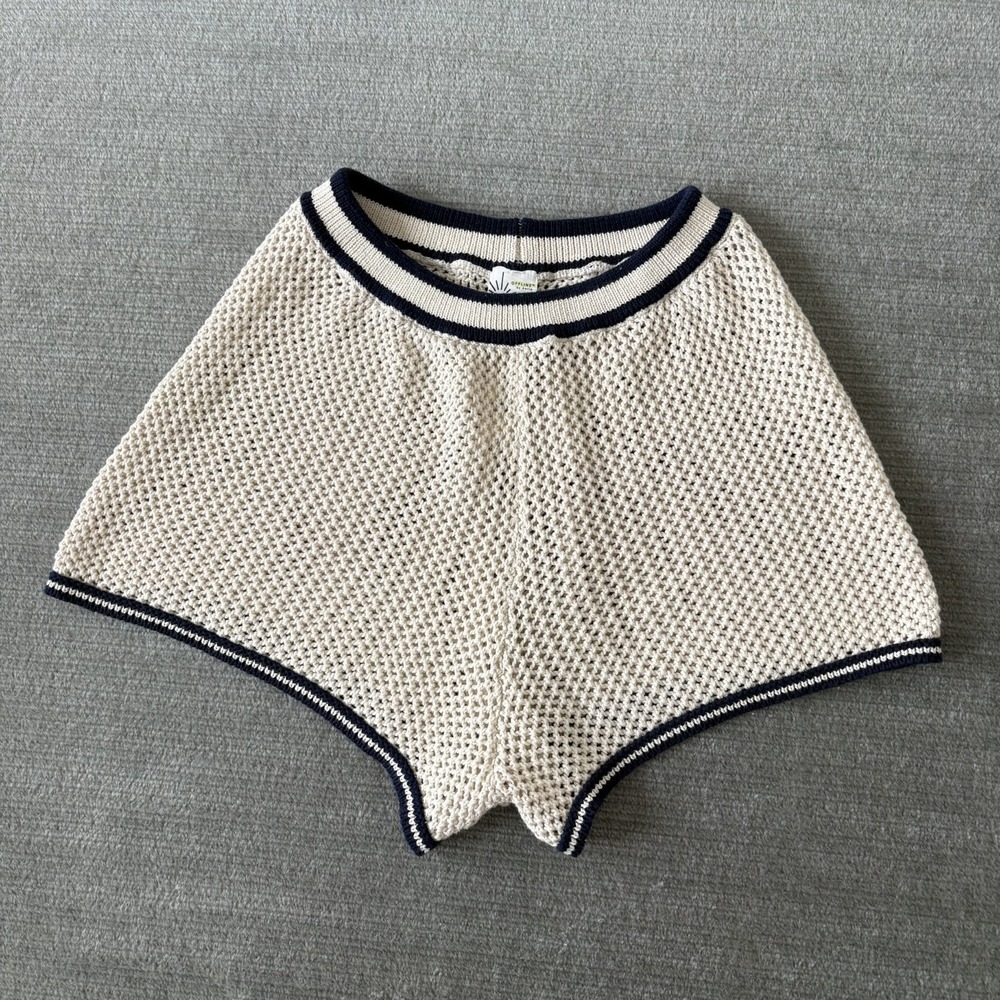 Offline By Aerie Crochet Knit Shorts L Beige Blue Boho Summer Cover Up Beachy